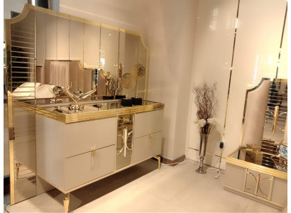 Buffet de luxe brillant doré Commode en bois Miroir