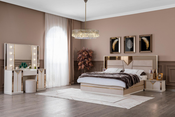 Lit double en or Chambre à coucher Lits Meubles Design de lit Lit double Beige