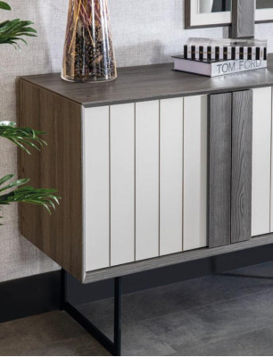 Buffet de luxe, commodes modernes en 2 pièces avec miroir et armoire en bois.