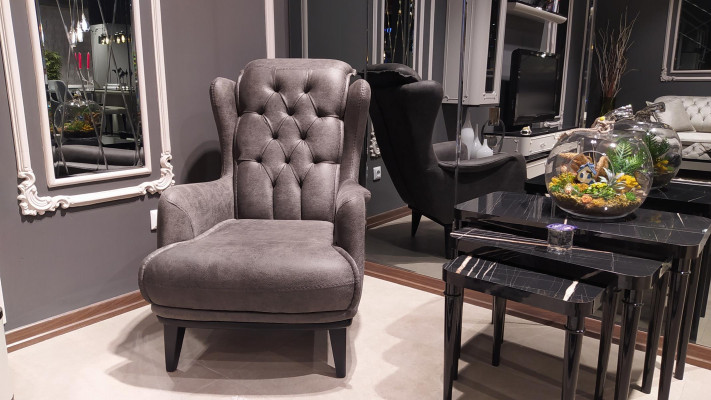 Chesterfield fauteuil à ailes avec table d'appoint coin salon 2 pièces. Fauteuil canapé