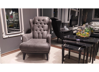 Chesterfield fauteuil à ailes avec table d'appoint coin salon 2 pièces. Fauteuil canapé