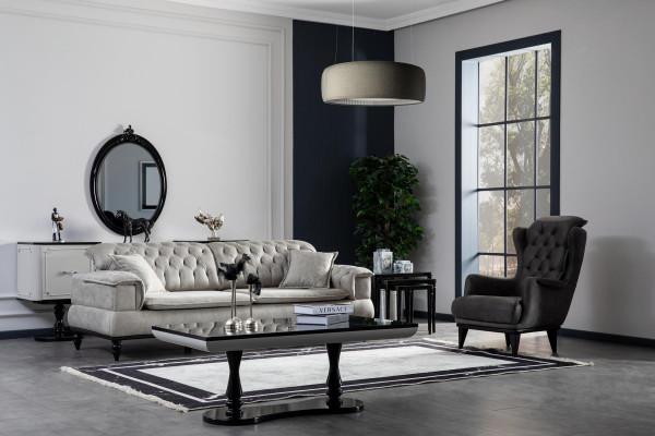 Chesterfield fauteuil à ailes avec table d'appoint coin salon 2 pièces. Fauteuil canapé