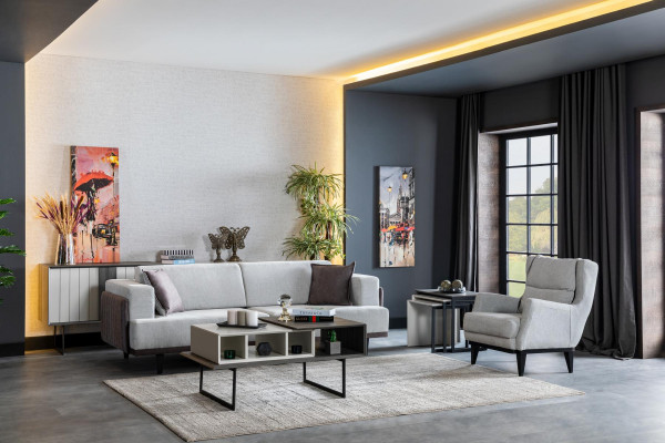 Salon Fauteuil Place Design Canapé Tapisserie Luxe Gris Style Moderne