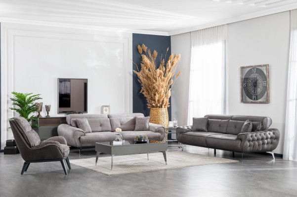 Salle de séjour Fauteuil Design Canapé de luxe Salon Rembourrage neuf moderne gris