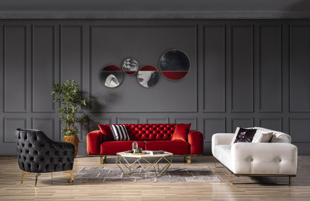 Ensemble de canapé design coloré 3+2+1 places Chesterfield