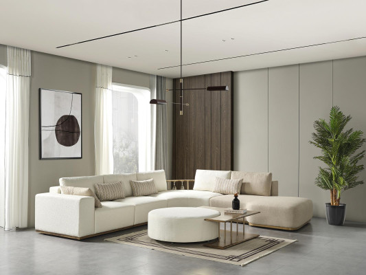 Canapé d'angle en forme de L Salon Style moderne Rembourrage Bois Textile Ensemble d'angle