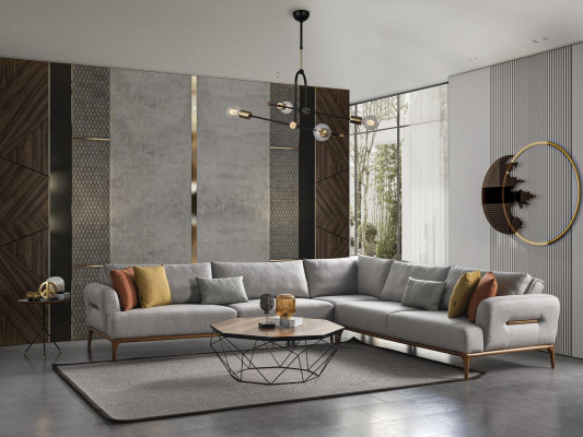 Canapé d'angle en forme de L Canapé Salon Rembourrage Design neuf gris Moderne