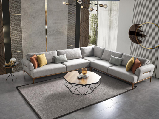 Canapé d'angle en forme de L Canapé Salon Rembourrage Design neuf gris Moderne