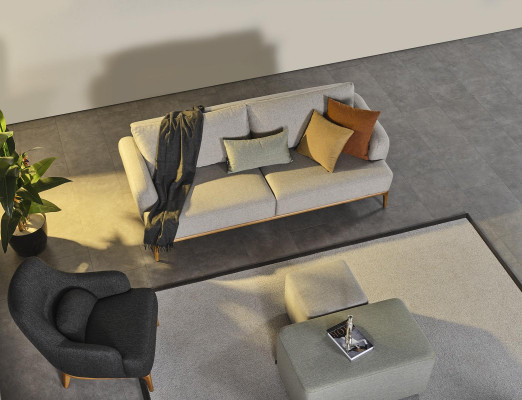 Ensemble de canapés 3 places 2x tabouret 4 pièces. Salon moderne gris neuf