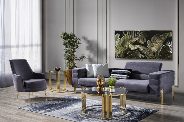Ensemble de canapé 3+1 places Design Tissu moderne Bleu
