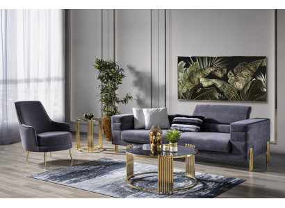 Ensemble de canapé 3+1 places Design Tissu moderne Bleu