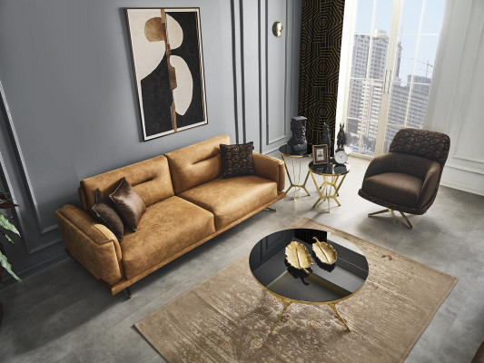 Ensemble de canapés Canapé 3 places Fauteuil Meuble de luxe Design neuf marron