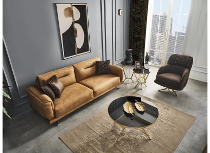Ensemble de canapés Canapé 3 places Fauteuil Meuble de luxe Design neuf marron