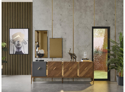 Buffet 2x Miroir Salon Groupe Bois Design Ensemble 3 pièces nouveau marron