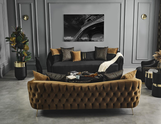Canapé 4 places Chesterfield Revêtement Salon Design Luxe Bois