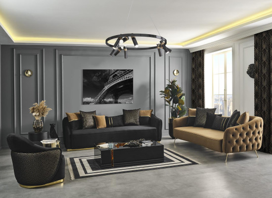 Canapé 4 places Chesterfield Revêtement Salon Design Luxe Bois