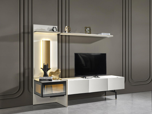 Meuble télé blanc de style buffet TV en bois de luxe pour le salon
