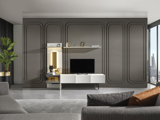 Meuble télé blanc de style buffet TV en bois de luxe pour le salon