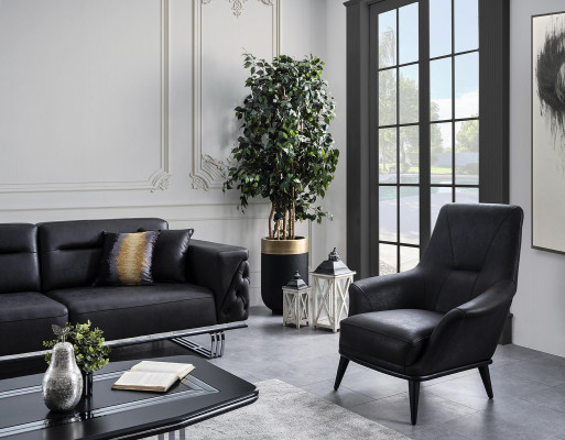 Salle de séjour Fauteuil Wing Fauteuil Design Noir Club Lounge Pratique