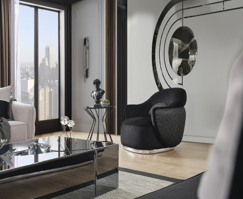 Fauteuil Design Revêtement Textile Design Moderne Bois Salon Noir