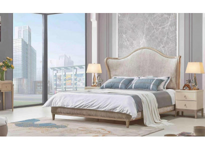 Lit moderne de luxe 2 tables de chevet Lits Cadre de lit en bois Chambre à coucher Argent neuf