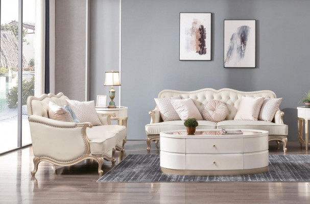 Canapé Chesterfield classique 3+2 places Beige