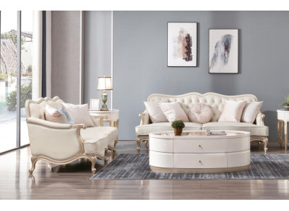 Canapé Chesterfield classique 3+2 places Beige