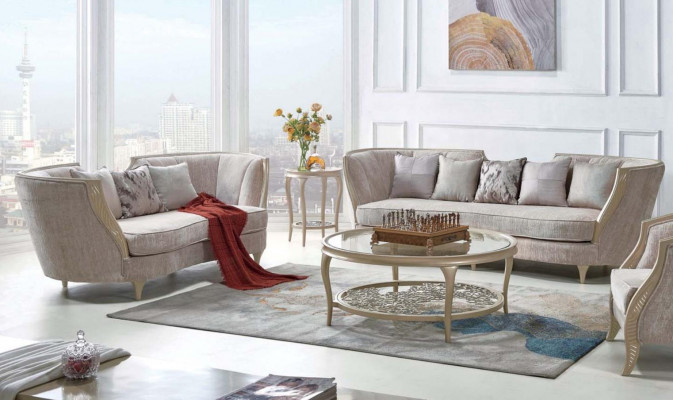 ensemble de canapés en toile beige exclusif 3+2 places design 2 pièces.