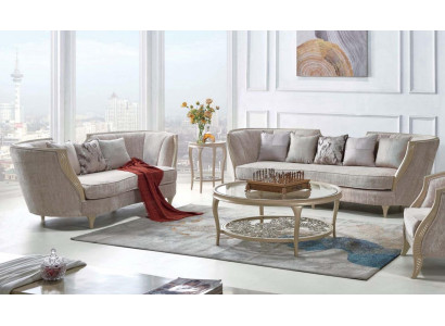ensemble de canapés en toile beige exclusif 3+2 places design 2 pièces.
