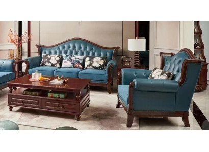 Chesterfield Ensemble de Canapé Baroque Rococo en Cuir Classique 3+1