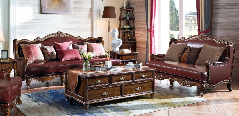 Empire Meubles USA canapé en cuir de style antique 3 + 2 places Ensemble de canapé