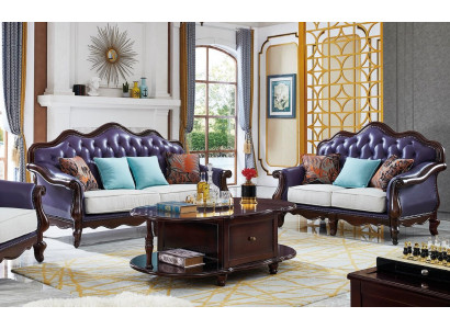 Canapé en cuir Chesterfield Canapé violet Ensemble de canapés classiques Ensemble de canapés