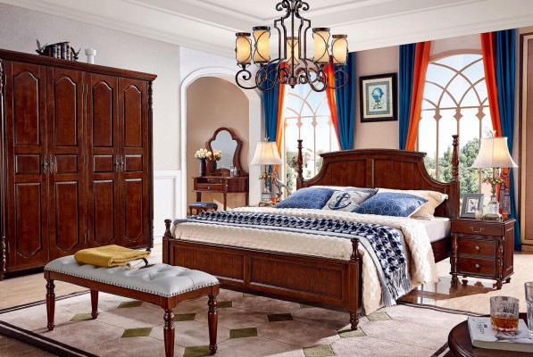 Ensemble de meubles de chambre à coucher de designer 5 pièces Lit Tables de chevet Armoire