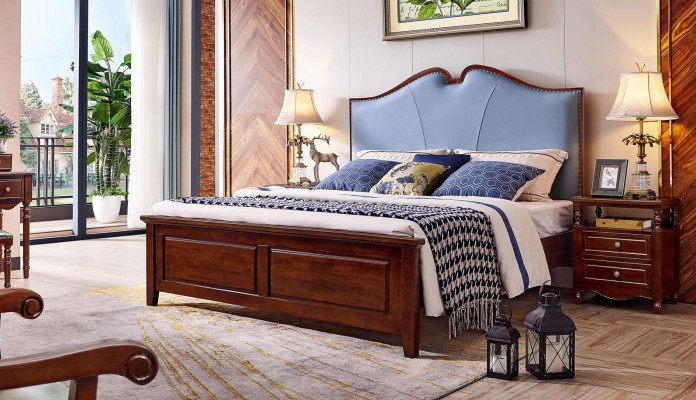 Lit double Chambre de luxe Lit en bois Cadre de lit Rembourrage Mobilier