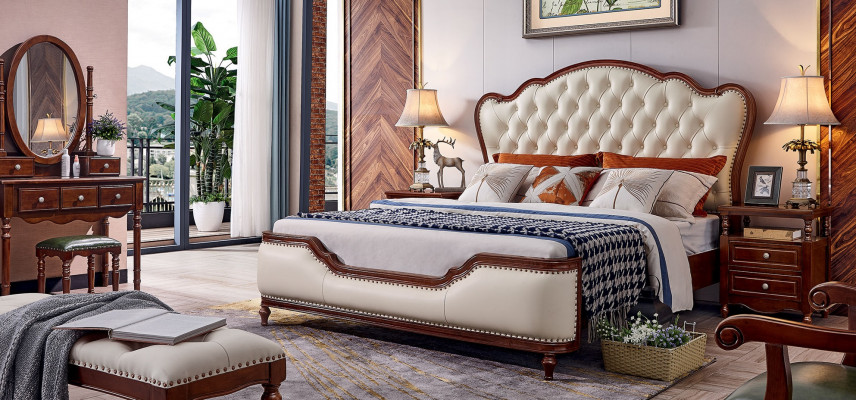 Lit double Cadre de lit Lit en bois Chambre double Blanc Classique neuf