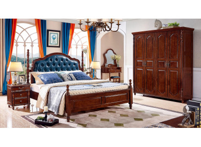 Lit 2x Tables de chevet 3 pcs. Ensemble de chambre à coucher Design de Luxe Classique