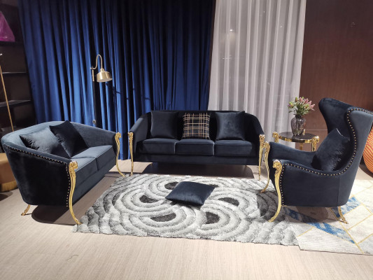 Fauteuil rembourré luxueux en velours noir à 3+2+1 places avec pieds en or