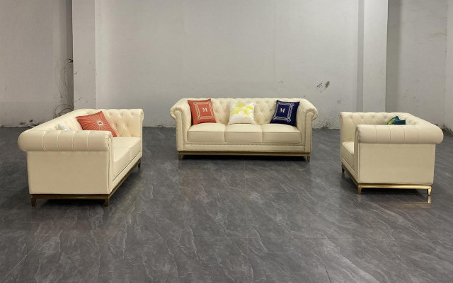 Salle de séjour Chesterfield Ensemble de canapé canapé luxe 3+2+1 Orange neuf