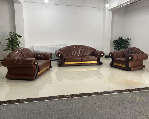 Ensemble de canapé marron Chesterfield en cuir, ensemble de canapés 3+2+1
