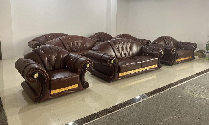 Ensemble de canapé marron Chesterfield en cuir, ensemble de canapés 3+2+1