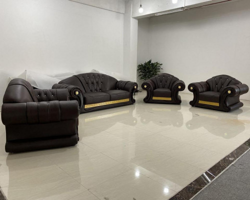 Ensemble de canapé marron Chesterfield en cuir, ensemble de canapés 3+2+1