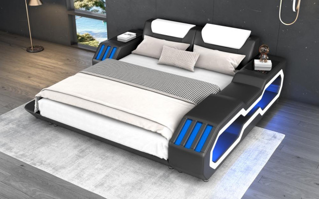 Lits en cuir de luxe LED éclairés Chambre lit 180x200 Meubles