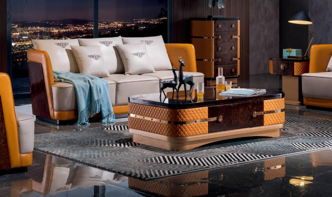 Paysage vivant Canapé Rembourrage Ensemble de canapés 3+2+1 places Table basse Table d'appoint