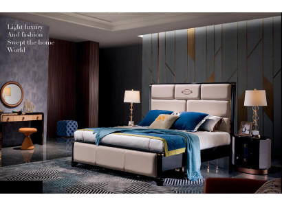 Mobilier de chambre design Ensemble complet 5 pièces Lit Table de chevet Coiffeuse Cuir