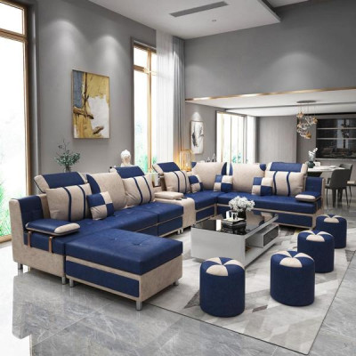 Canapé en forme de U marron en tissu d'ameublement pour se détendre dans le salon coussins moelleux
