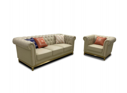 Canapé de luxe Ensembles de canapés Beige Canapés Fauteuil 3+1 places Tissu Design