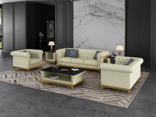 Ensemble de canapés Chesterfield 3+2+1 en cuir.