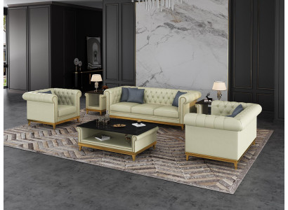 Ensemble de canapés Chesterfield 3+2+1 en cuir.