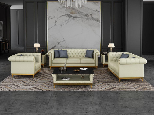 Ensemble de canapés Chesterfield 3+2+1 en cuir.