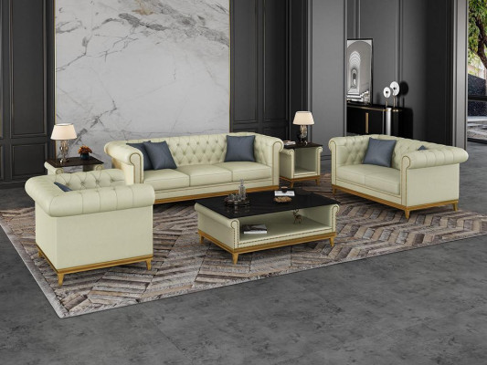 Ensemble de canapés Chesterfield 3+2+1 en cuir.